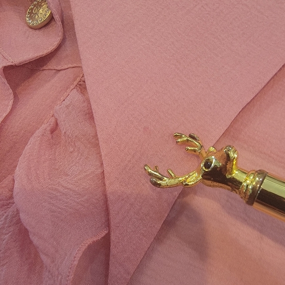 CHANEL fall 2006 runway pink ruffle blouse gold crystal logo buttons size 34 - Picture 4 of 16